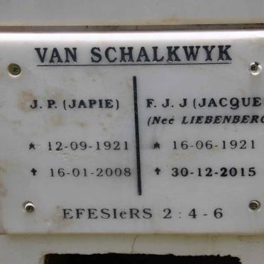 SCHALKWYK J.P. 1921-2008 &amp; F.J.J. LIEBENBERG 1921-2015