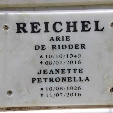 REICHEL Arie De Ridder 1949-2016 &amp; Jeanette Petronella 1926-2016