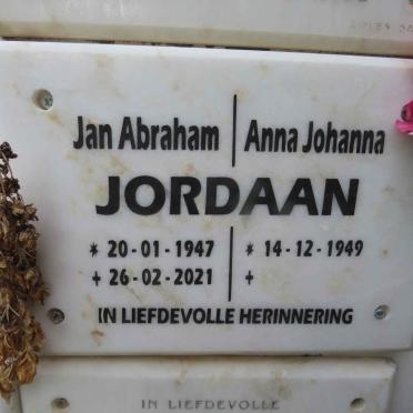 JORDAAN Jan Abraham 1947-2021 & Anna Johanna 1949-