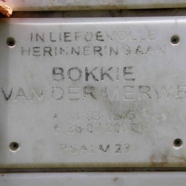 MERWE Bokkie, van der 1943-2007