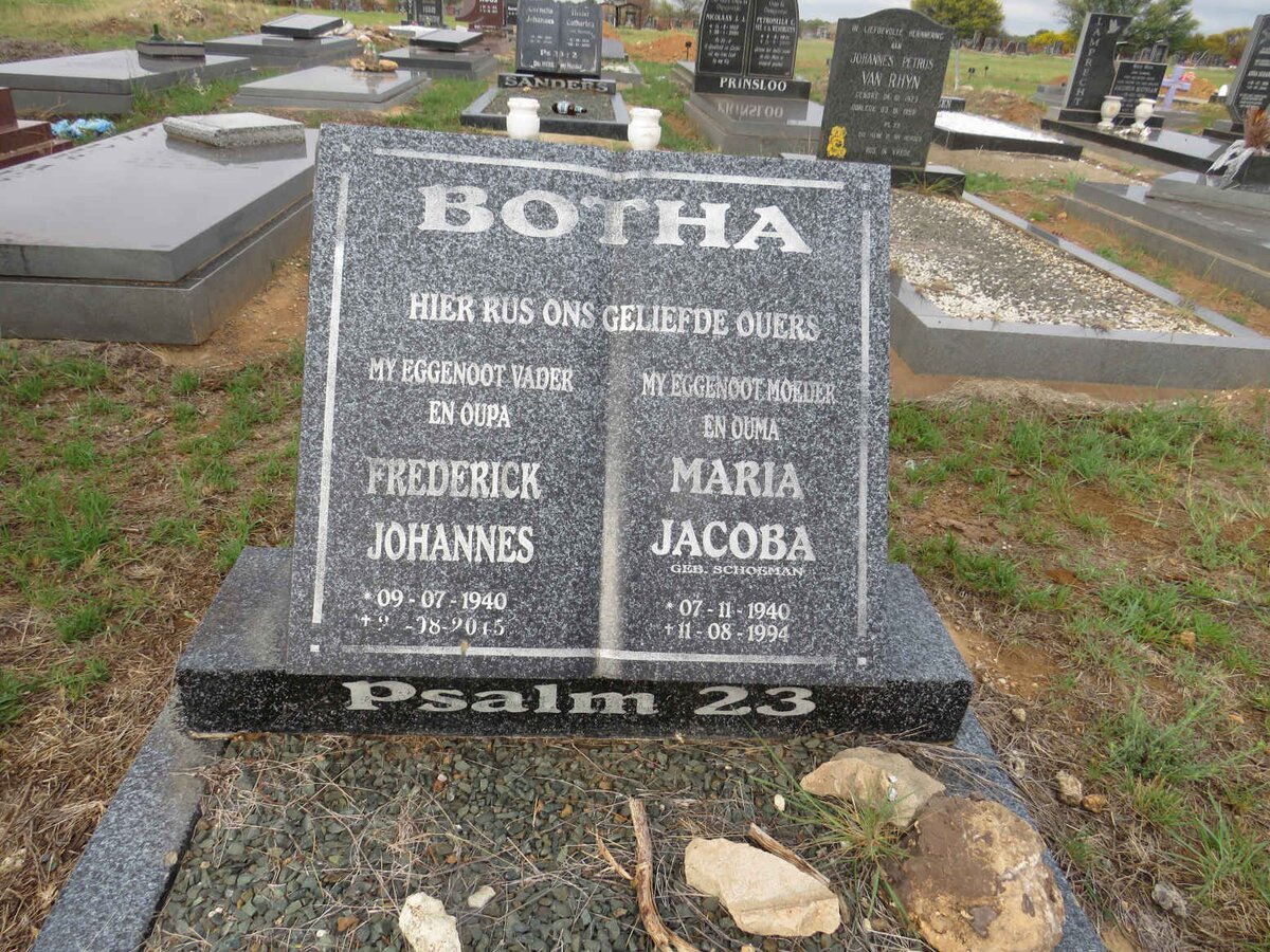 BOTHA Frederick Johannes 1940-2015 & Maria Jacoba SCHOEMAN 1940-1994