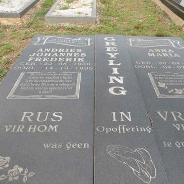 GREYLING Andries Johannes Frederik 1930-1995 & Anna Maria 1934-2004