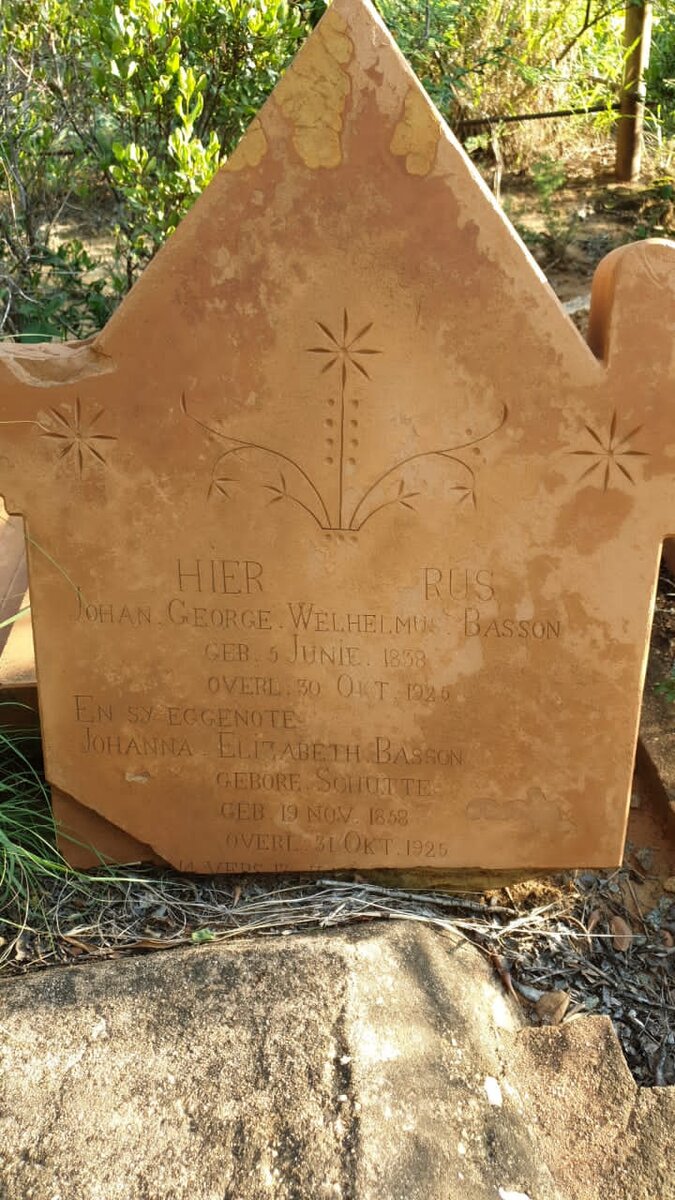 BASSON Johan George Welhelmus 1838-1925 &amp; Johanna Elizabeth SCHUTTE 1858-1925