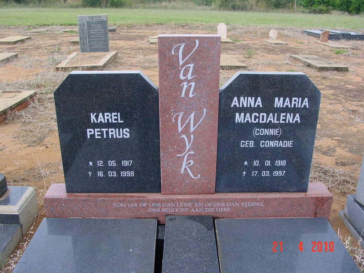 WYK Karel Petrus 1917-1998 &amp; Anna Maria Magdalena 1918-1997