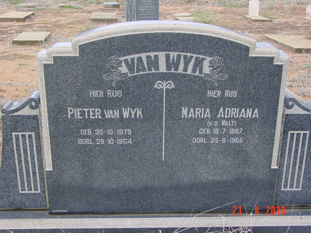 WYK Pieter, van 1879-1954 &amp; Maria Adriana V.D.WALT 1887-1965