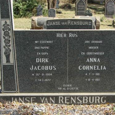 RENSBURG Dirk Jacobus, Janse van 1904-1977 &amp; Anna Cornelia 1910-1987