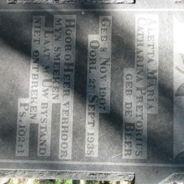 PRETORIUS Aletta Maria Catharina nee DE BEER 1907-1938