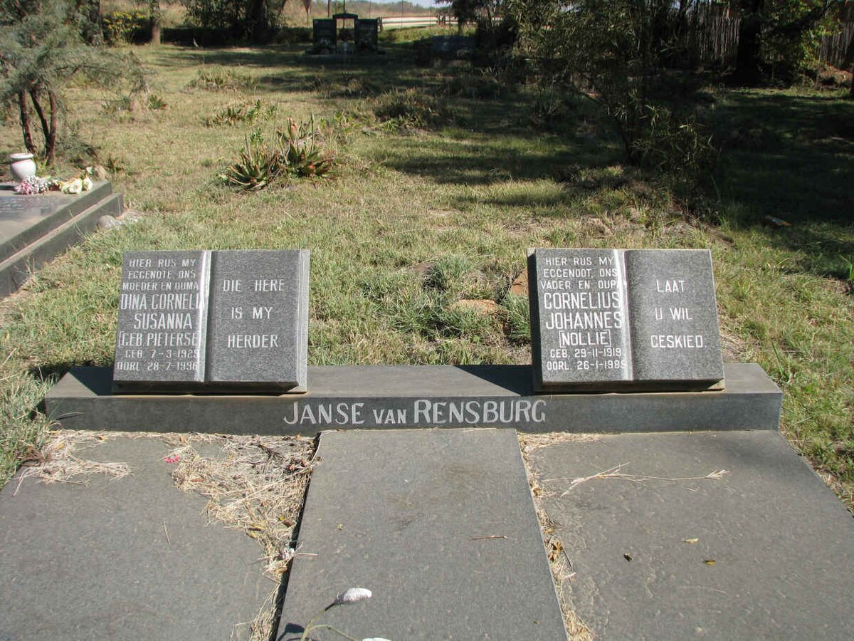 RENSBURG Cornelius Johannes, Janse van 1919-1985 &amp; Dina Cornelia Susanna PIETERSE 1929-1996