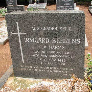 BEHRENS Irmgard nee HARMS 1887-1981
