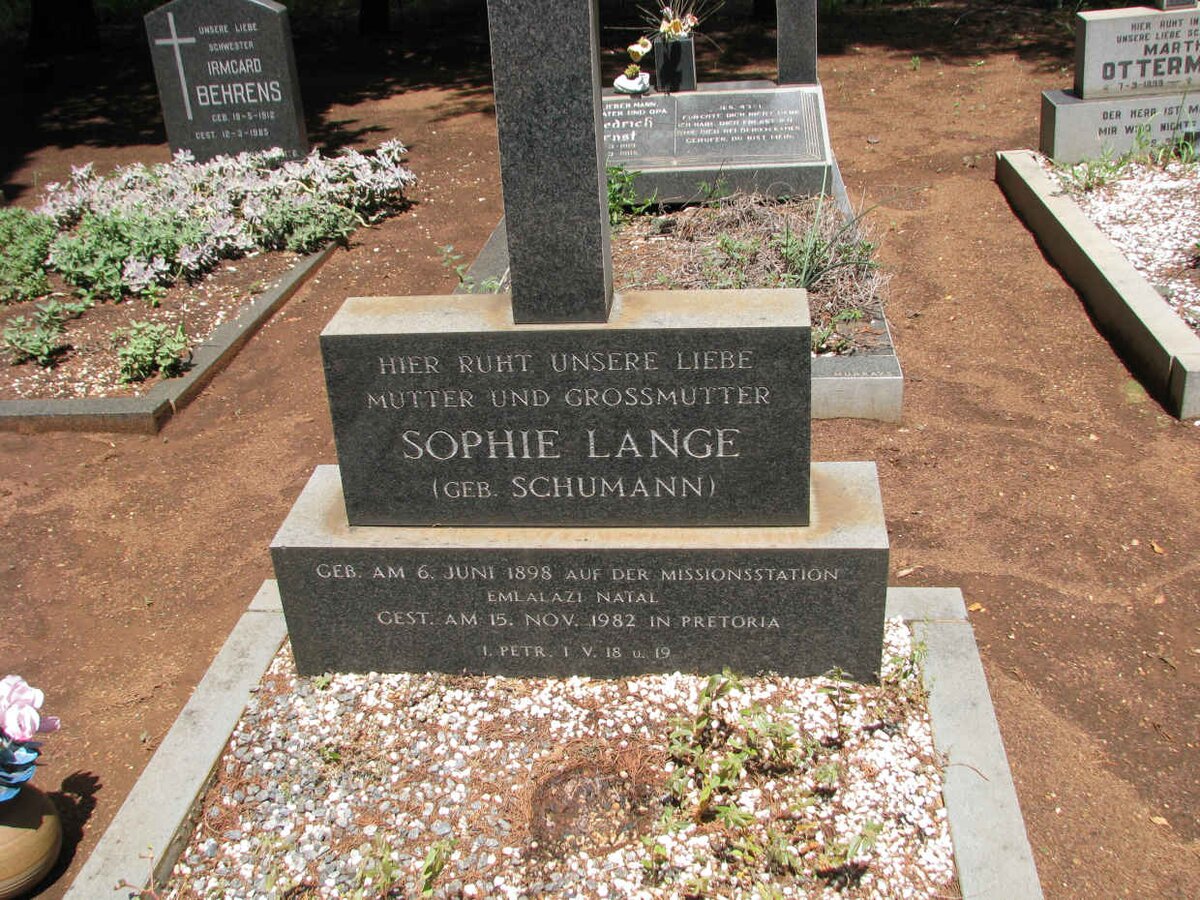 LANGE Sophie nee SCHUMANN 1898-1982