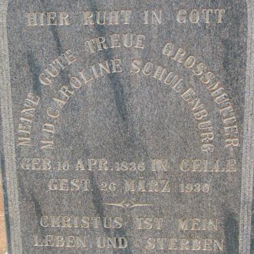 SCHULENBURG M.D. Caroline 1836-1930