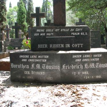 TONSING Friedrich H.W. 1893-1961 &amp; Dorothea F.M. BEHRENS 1893-1961