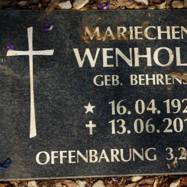 WENHOLD Mariechen nee BEHRENS 1929-2013