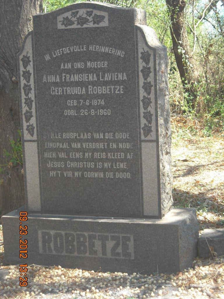 ROBBETZE Anna Fransiena Laviena Gertruida 1874-1960