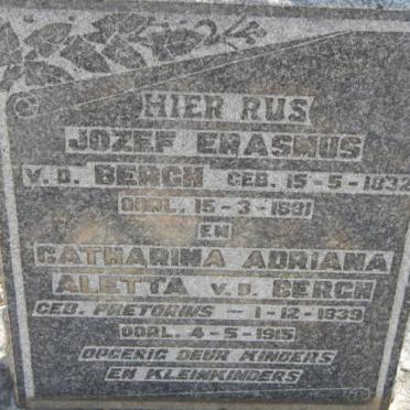 BERGH Jozef Erasmus, v.d. 1832-1881 &amp; Catharina Adriana Aletta PRETORIUS 1839-1915