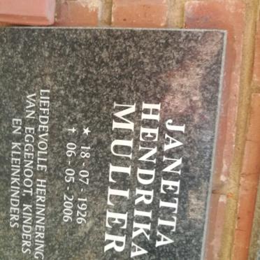 MULLER Janetta Hendrika 1926-2006