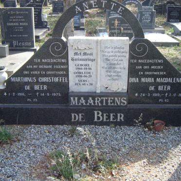 BEER Marthinus Christoffel, de 1916-1975 &amp; Dina Maria 1919-2005 :: MAARTENS Anette 1966-1998