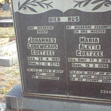 COETZEE Johannes Lodewickus 1881-1974 &amp; Marie Aletta SMIT 1887-1956