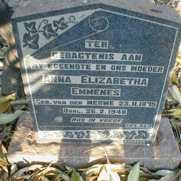 EMMENES Anna Elizabetha nee VAN DER MERWE 1875-1948
