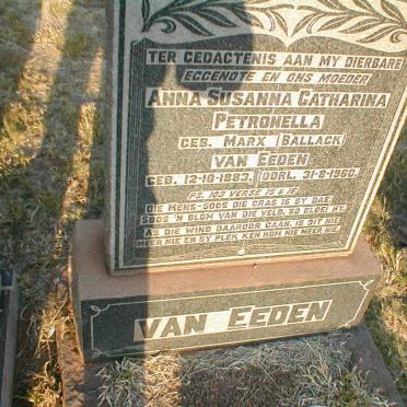 EEDEN Anna Susanna Catharina Petronella, van, formerly BALLACK, nee MARX 1883-1960