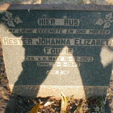 FOURIE Hester Johanna Elizabeth nee V.D. WALT 1903-1947