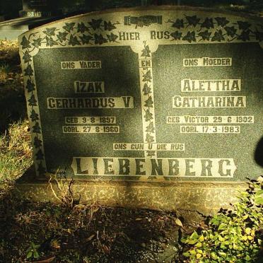 LIEBENBERG Izak Gerhardus V. 1897-1960 &amp; Alettha Catharina VICTOR 1902-1983