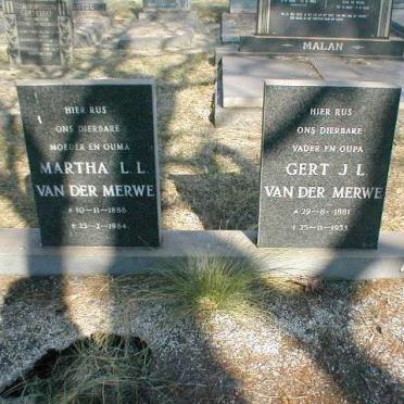MERWE Gert J.L., van der 1881-1953 &amp; Martha L.L. 1886-1984