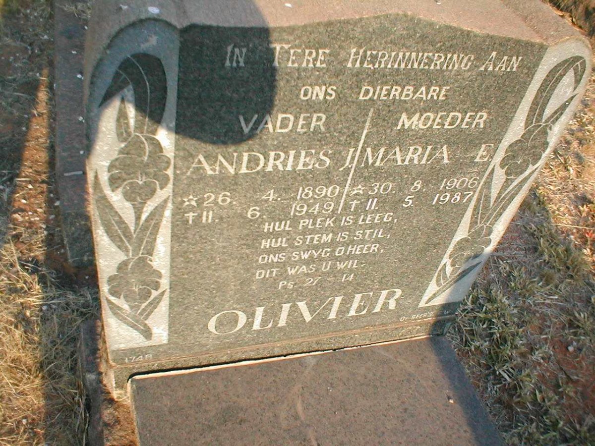 OLIVIER Andries J. 1890-1949 &amp; Maria E. 1906-1987