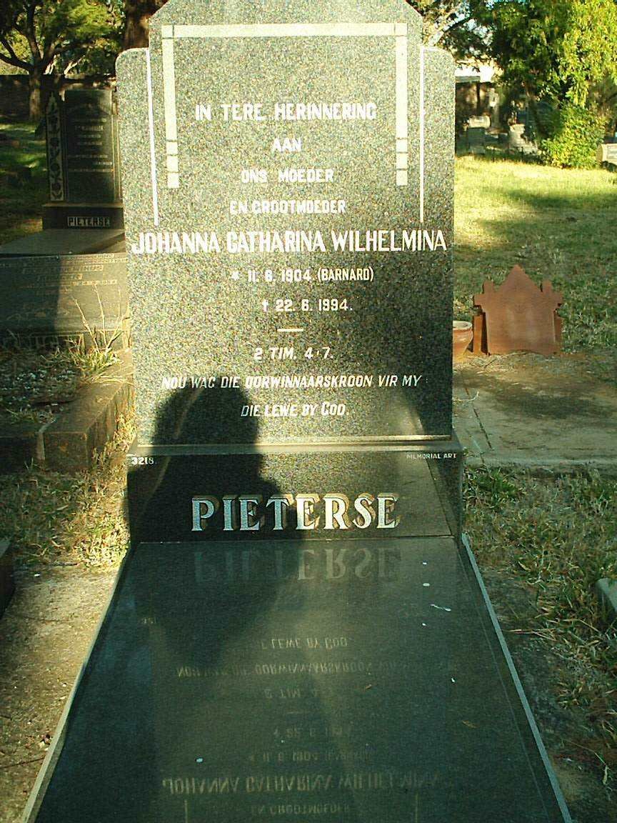 PIETERSE Johanna Catharina Wilhelmina nee BARNARD 1904-1994