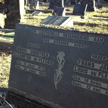 PLESSIS Frans Jacob Louis, du 1873-1954 &amp; Maria Dorothea Elizabetha 1879-1958