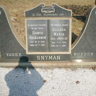 SNYMAN Dawid Benjamin 1895-1987 &amp; Susara Maria JANSEN 1908-1997