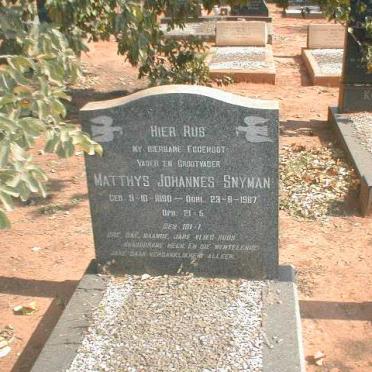 SNYMAN Matthys Johannes 1890-1987