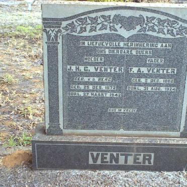 VENTER F.A. 1868-1924 &amp; J.H.C. V.D. BERG 1872-1942
