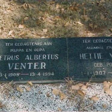 VENTER Petrus Albertus 1909-1994 &amp; Hettie POSTMA 1907-1975