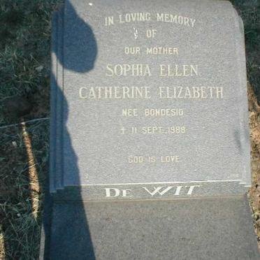 WIT Sophia Ellen Catherine Elizabeth, de, nee. BONDESIO ?-1988