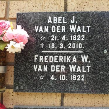 WALT Abel J., van der 1922-2010 &amp; Frederika W. 1922-