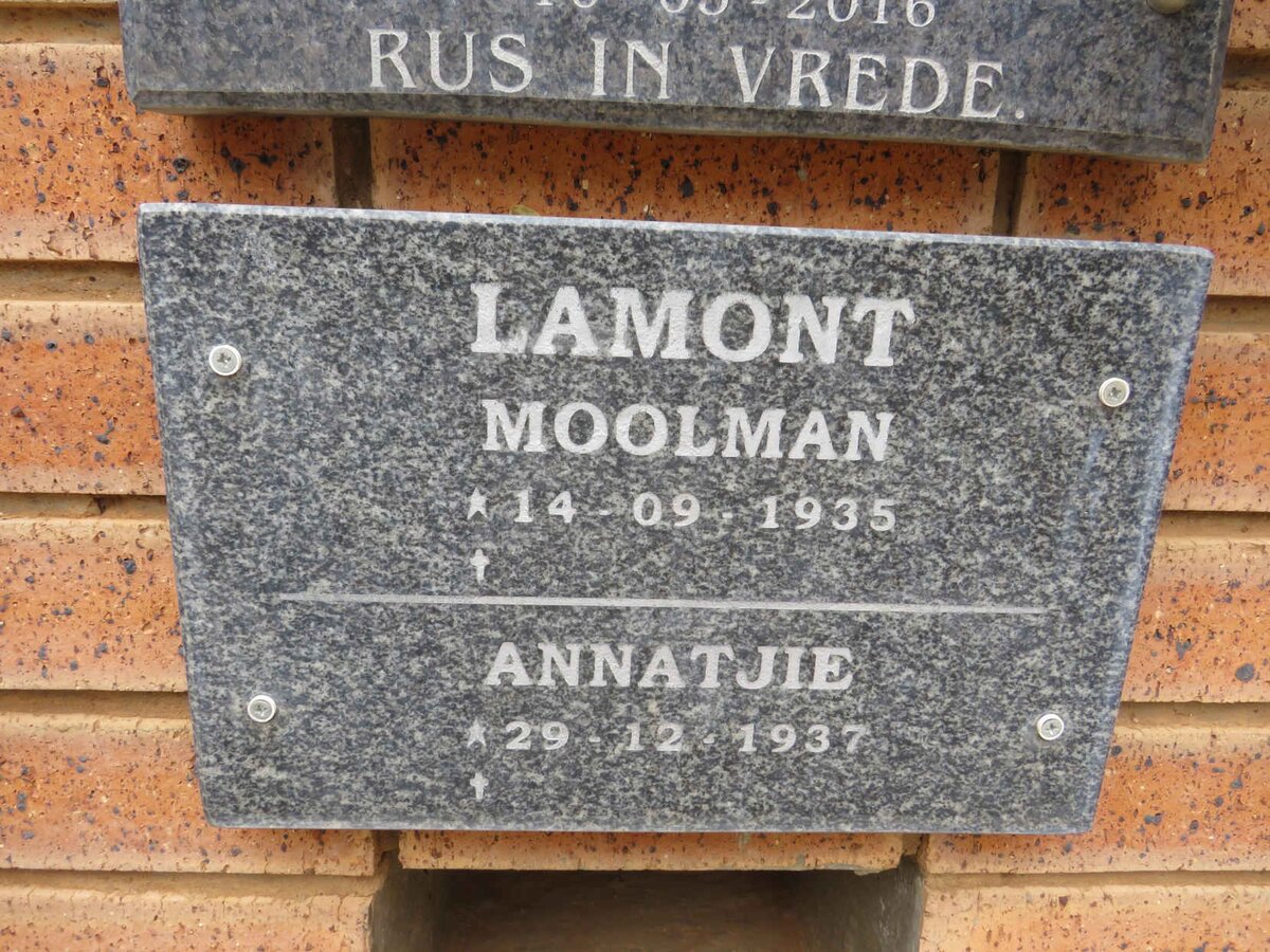 LAMONT Moolman 1935- & Annatjie 1937- 