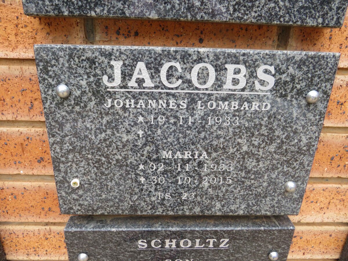 JACOBS Johannes Lombard 1933- & Maria 1933-2015