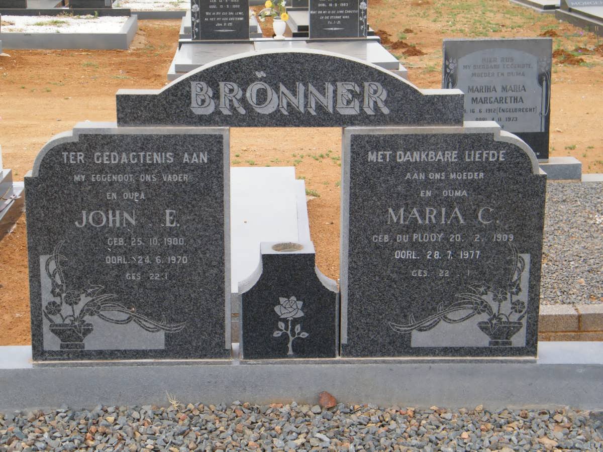 BRONNER John E. 1900-1970 &amp; Maria C. 1909-1977