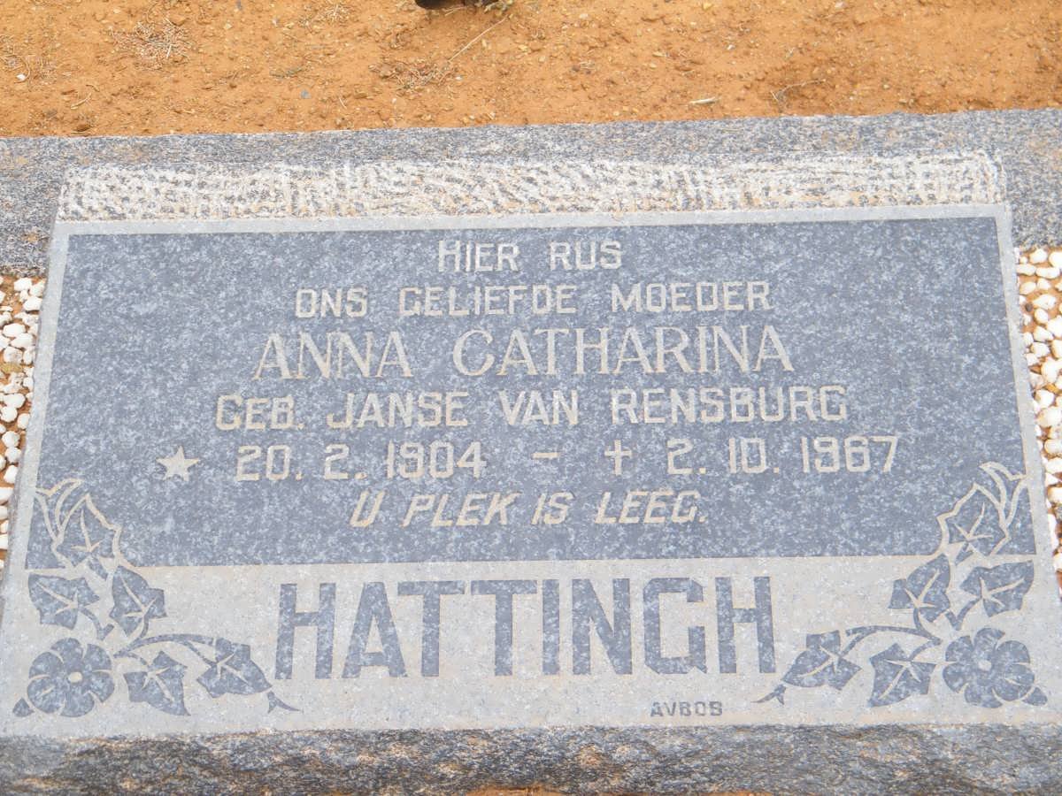 HATTINGH Anna Catharina nee JANSE VAN RENSBURG 1904-1967