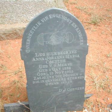 COETZER Anna Johanna Maria nee V.D. MERWE 1882-1925