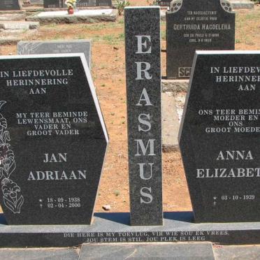 ERASMUS Jan Adriaan 1938-2000 &amp; Anna Elizabeth 1939-