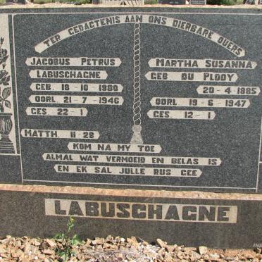 LABUSCHAGNE Jacobus Petrus 1880-1946 &amp; Martha Susanna DU PLOOY 1885-1947