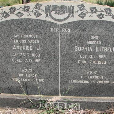 ROESCH Andries J. 1889-1961 &amp; Sophia LIEBEL 1889-1973