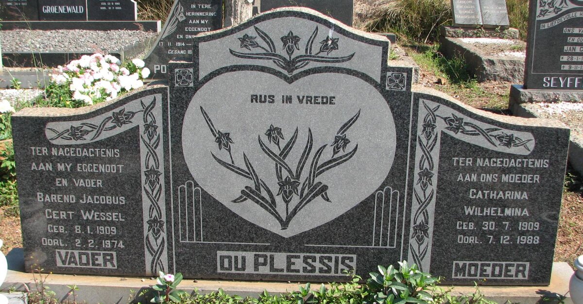 PLESSIS Barend Jacobus Gert Wessel, du 1909-1974 &amp; Catharina Wilhelmina 1909-1988
