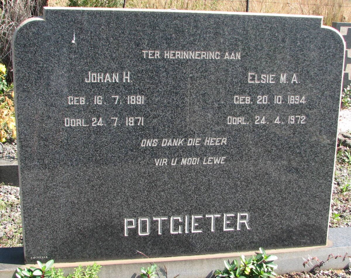 POTGIETER Johan H. 1891-1971 &amp; Elsie M.A. 1894-1972
