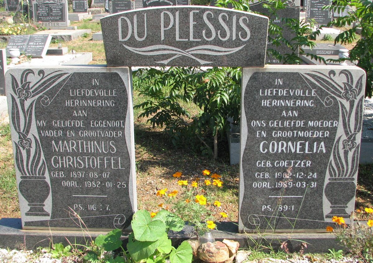 PLESSIS Marthinus Christoffel, du 1897-1982 &amp; Cornelia COETZER 1902-1989