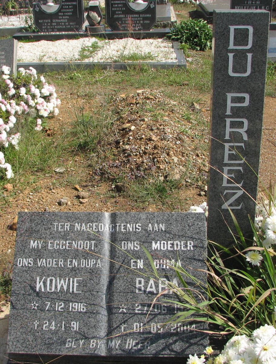 PREEZ Kowie, du 1916-1991 &amp; Baba  -2004