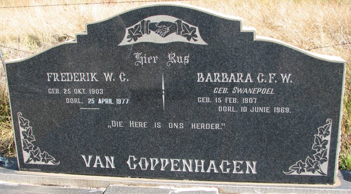 COPPENHAGEN Frederik W.C., van 1903-1977 &amp; Barbara C.F.W. SWANEPOEL 1907-1969
