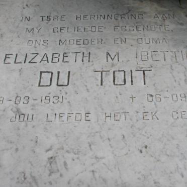 TOIT Elizabeth M., du 1931-1985